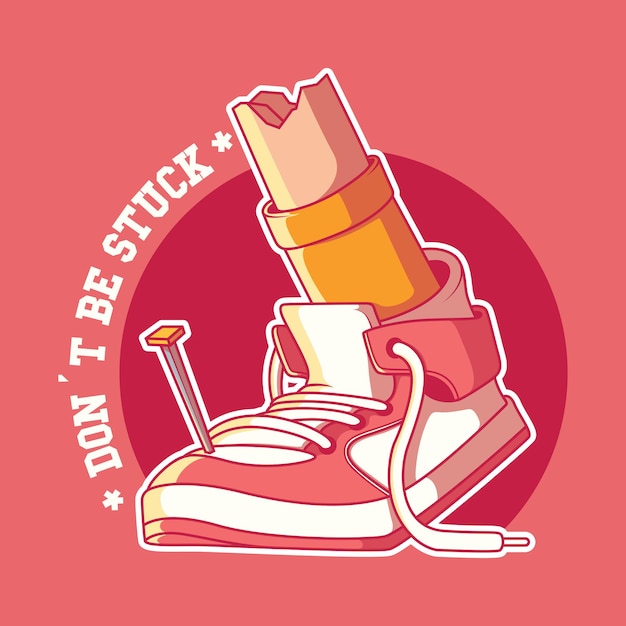 Genagelde sneaker illustratie motivatie inspiratie sport ontwerpconcept