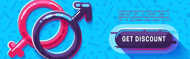 Gender background. Female and male sex symbol. Horizontal banner, web poster, website header. vector illustration