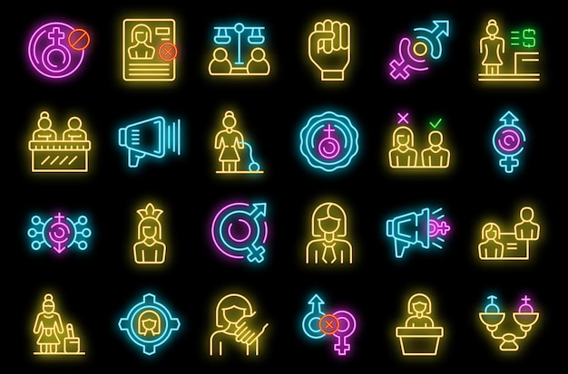 Gender discrimination icons set vector neon