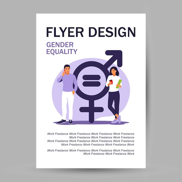 Gender equality concept. flyer design. men and women character on the scales for gender equality. vector illustration. flat.