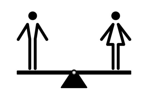 Gender equality concept Man and woman icon on a seesaw Vector illustration