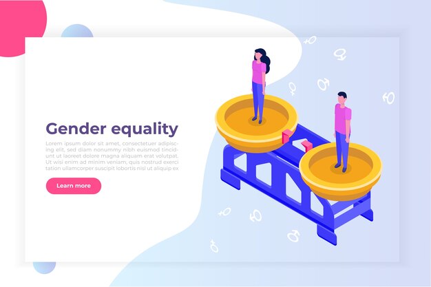 Gender equality isometric concept with man and woman