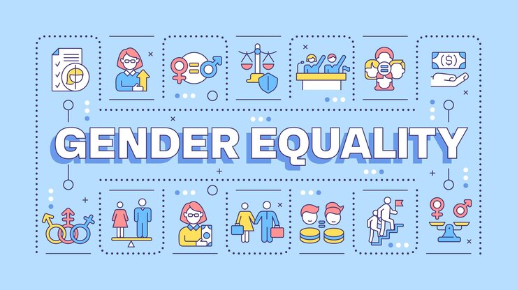 성평등은 밝은 파란색 단어 개념입니다.