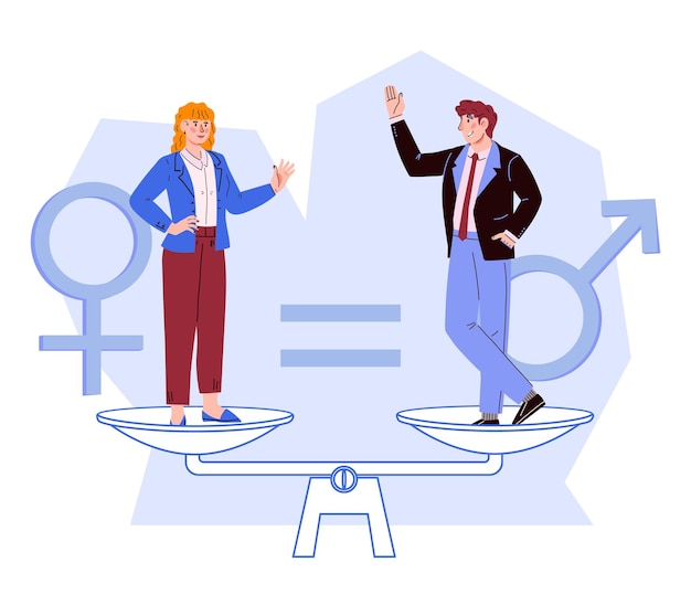gender gap and equality equal income and career opportunities for men and women concept human and womens rights cartoon flat vector illustration isolated on white background