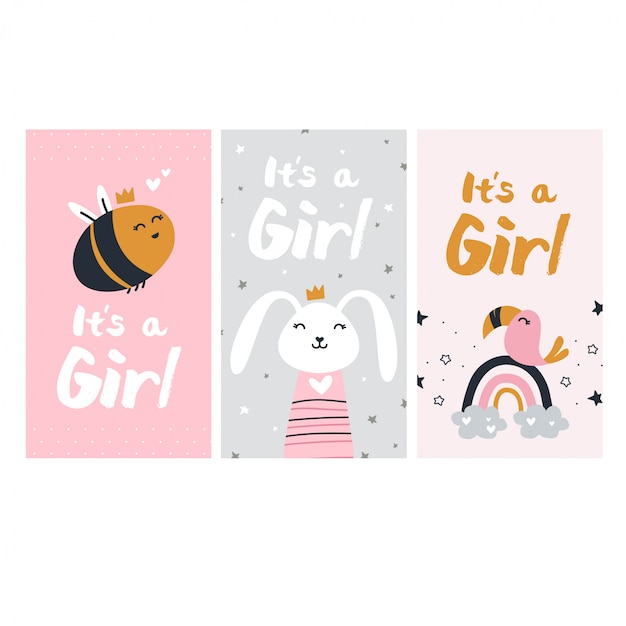 Vector gender reveal of a girl  cards