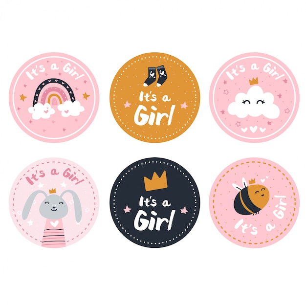 Vector gender reveal of a girl stickers