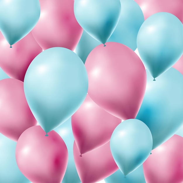 Il genere rivela lo sfondo del partito con molti palloncini d rosa e blu ornati sullo sfondo quadrato di vettore con