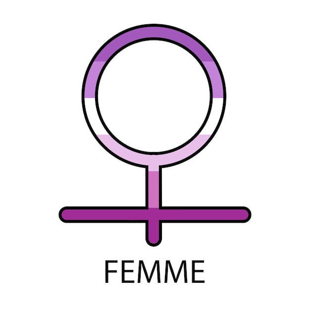 Gender symbol of Femme in pride colors