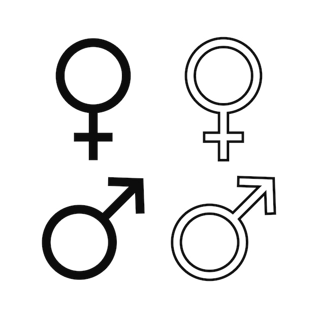 Vector gender symbol woman and man icon male and female signs silhouette and line gender icons