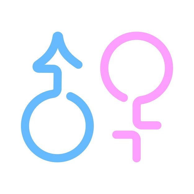Vector gender symbols male and female line icons hand drawn simple vector blue and pink elements on white
