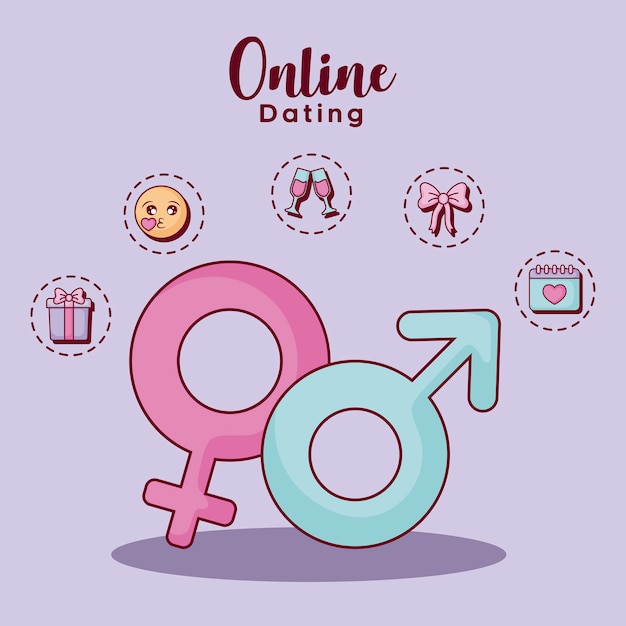 Gender symbols with online dating related icons