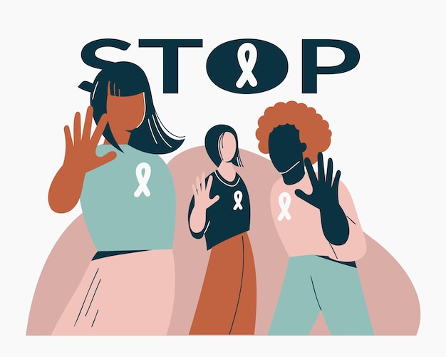 ベクトル ジェンダー暴力の概念女性は、人種差別や性差別に反対するストップジェスチャーやサインを示し、女性に対する暴力を撤廃するための国際デー