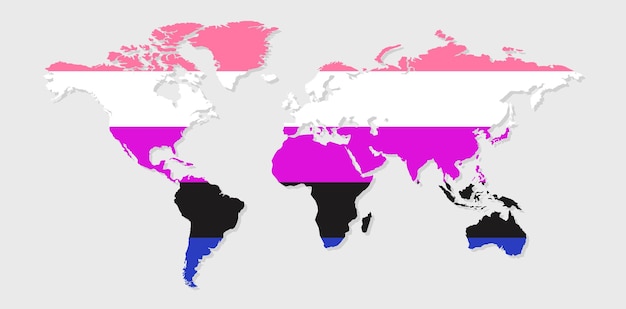 Genderfluidity pride-vlag in de vorm van een wereldkaart Vlag van homoseksuele transgender biseksuele lesbiennes enz Pride-concept