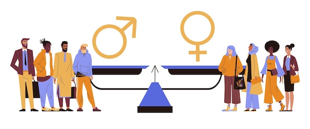 Gendergelijkheid en gelijke rechten van mannen en vrouwen vectorillustratie geïsoleerd