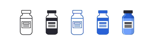 Geneeskunde fles vaccin flacon ingesteld pictogram Drug platte vectorillustratie