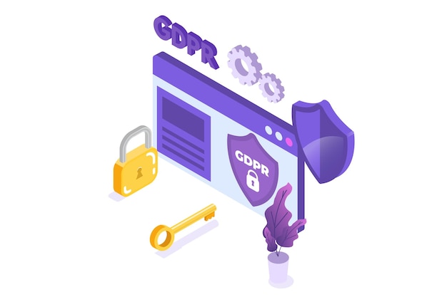 Изометрическая концепция Общего регламента по защите данных GDPR Векторная иллюстрация