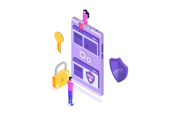 Изометрическая концепция Общего регламента по защите данных GDPR Векторная иллюстрация