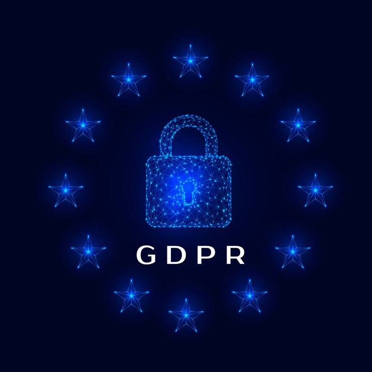 Vector general data protection regulation (gdpr) padlock and stars on dark background.  illustration