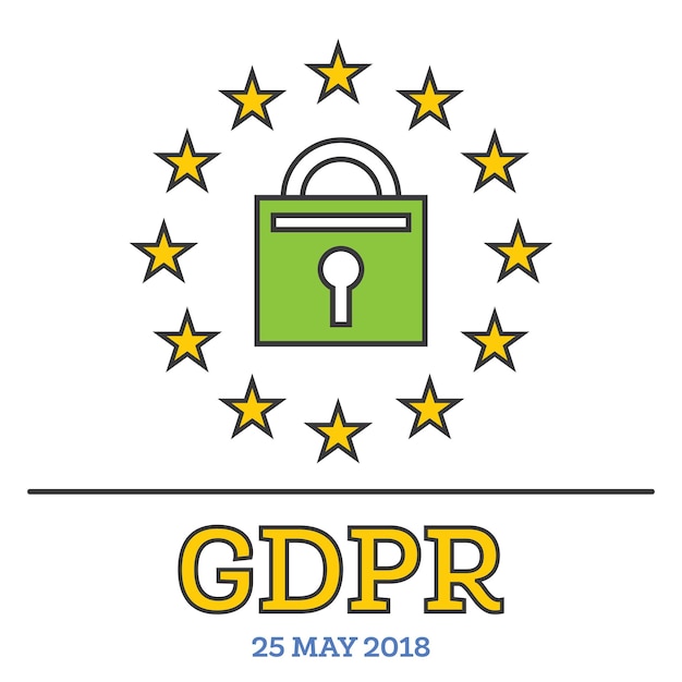 一般データ保護規則（GDPR）。星と南京錠。ベクトルイラスト。