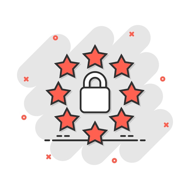 General data protection regulation padlock vector icon in comic style GDPR illustration background GDPR concept splash effect