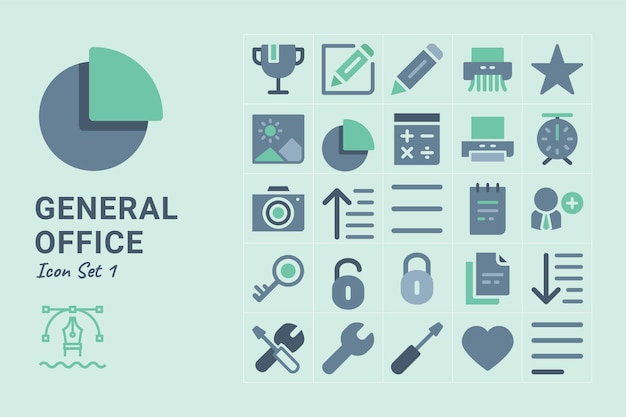 Vector general office flat icon set