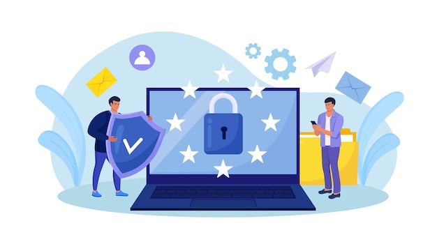 General privacy regulation for protection of personal data GDPR and privacy politics Personal information control and security People protecting business data and legal information