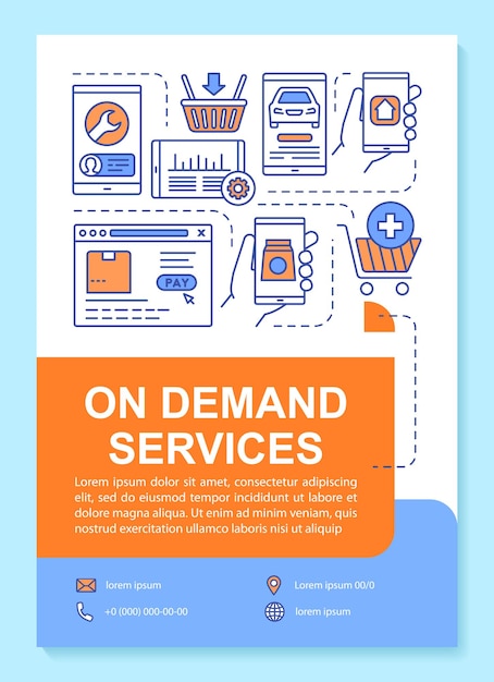 Vector general services marketplace brochure template layout. on demand economy flyer, booklet print design with linear illustrations. vector page layout for magazine, annual report, advertising poster