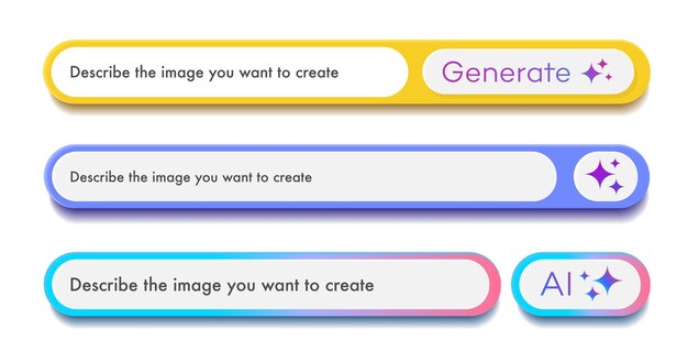 Generate Ai bar set user interface 3d color style isolated on background Artificial intelligence button trendy neumorphic for ui ux element app website