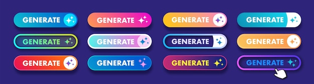 Generate AI buttons set user interface with sparkles Artificial intelligence button trendy neumorphic style for ui ux element user interface app website