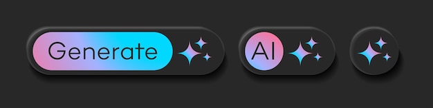generate ai buttons user interface set 3d style black artificial intelligence button trendy neumorphic for ui ux element app website vector