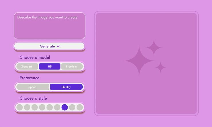 Vector generate ai image user interface with tools button window for promt text pink color artificial intelligence buttons trendy neumorphic for ui ux element app website vector