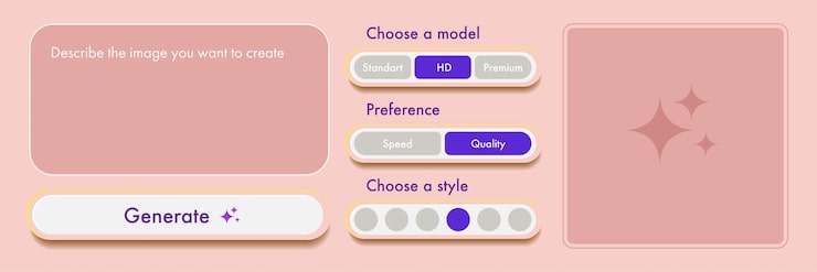 Vector generate ai image user interface with tools button window for promt text pink color artificial intelligence buttons trendy neumorphic for ui ux element app website vector