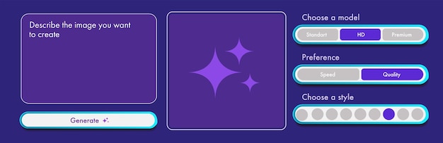 generate ai image user interface with tools button window for promt text trendy style artificial intelligence buttons trendy neumorphic for ui ux element app website vector