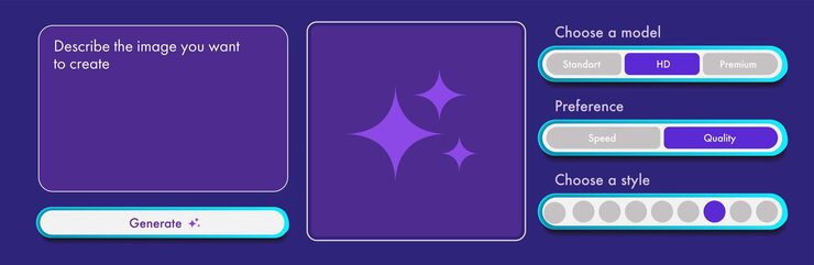 Vector generate ai image user interface with tools button window for promt text trendy style artificial intelligence buttons trendy neumorphic for ui ux element app website vector