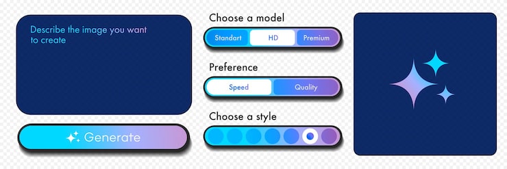 Vector generate ai image user interface with tools button window for promt text trendy style artificial intelligence buttons trendy neumorphic for ui ux element app website vector