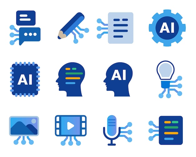 Generatieve AI kunstmatige intelligentie icoon set collectie creatieve creatie gecreëerd door technologie