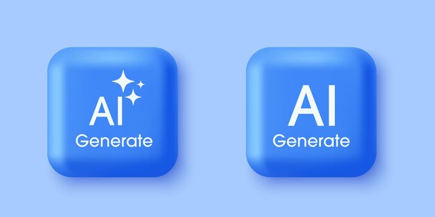 generative ai 3d minimal blue buttons with generate ai symbols artificial intelligence and machine learning technology concept press buttons to generate ideas vector illustration