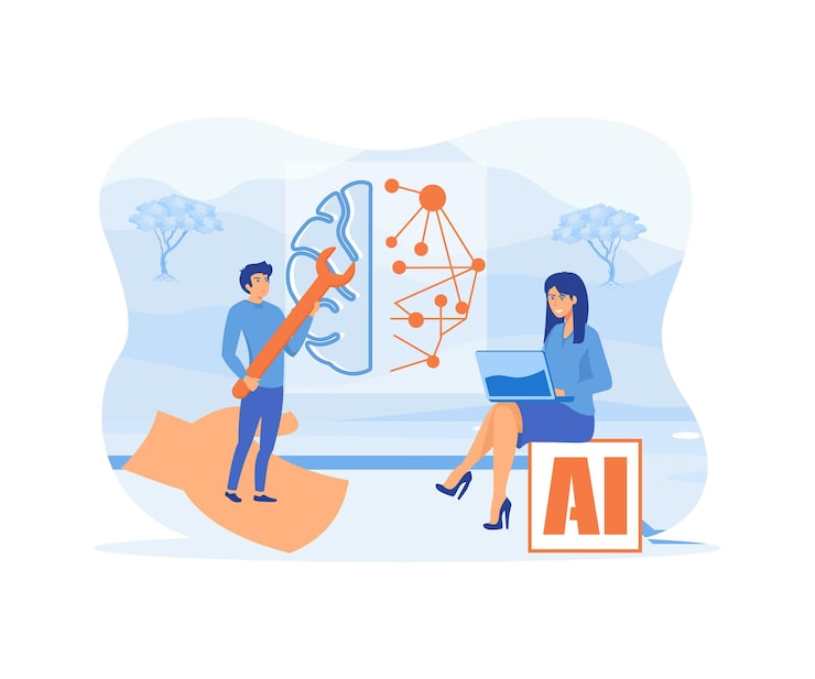 Vector generative ai or artificial intelligence data algorithm concept technology analysis for effective automation and smart logic system learning with machine optimization flat vector modern illustration