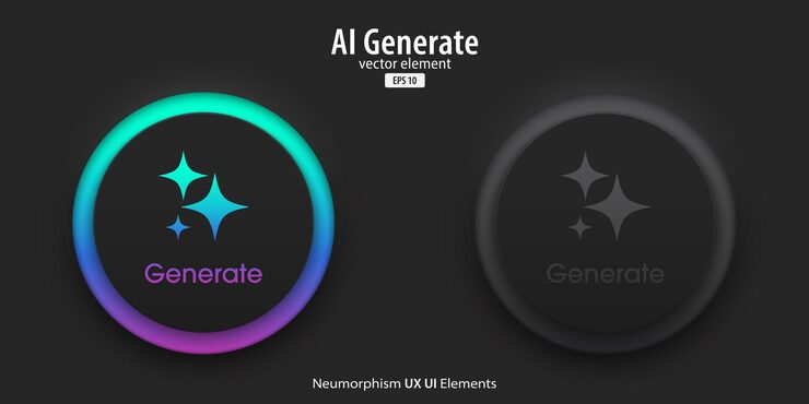 Vector 生成 ai 按 一組有活性和無活性黑色按鈕,並具有生成 ai 符號的人工智能學習技術概念,新形態 ui ux 設計,向量插圖