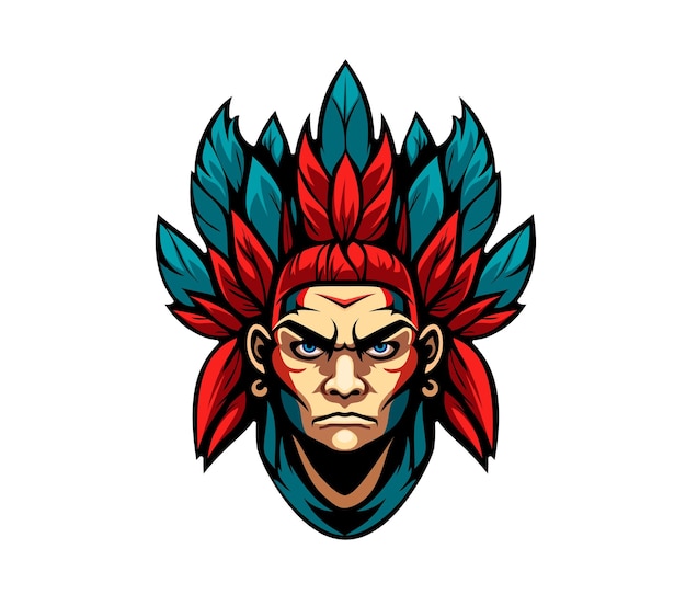 Generative ai indian warrior mascot ai generated human character wear traditional feathered headwear and a determined expression embodies strength honor spirit of bravery heritage and tradition