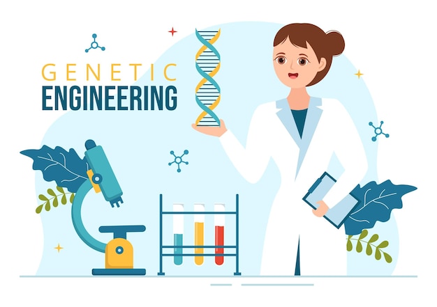 Illustrazione di ingegneria genetica e modificazione del dna con ricerca genetica o scienziato sperimentale