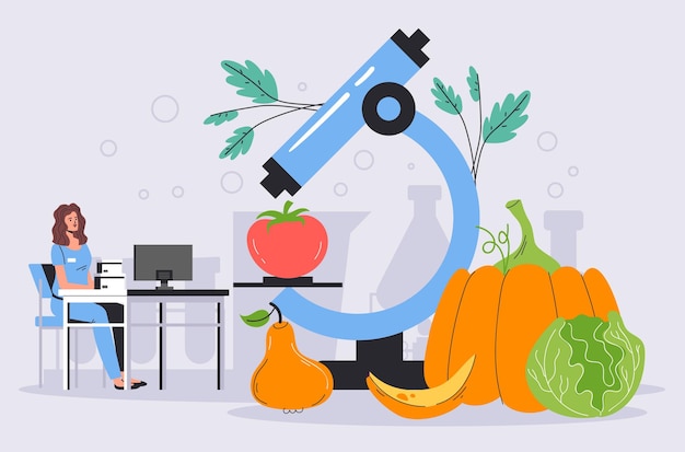 Genetic food vegetable fruit research engineering laboratory science gmo test concept