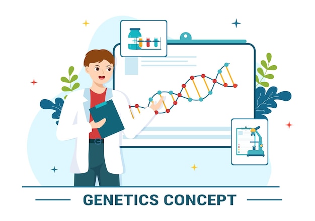 Genetic Science Concept Illustratie met DNA-molecuulstructuur en technologie in de gezondheidszorg