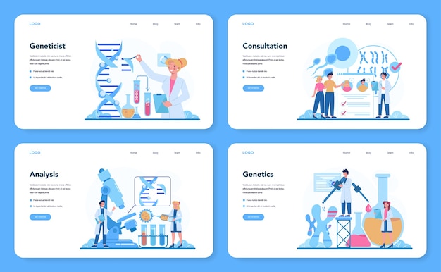 ベクトル 遺伝学者のwebバナーまたはランディングページセット