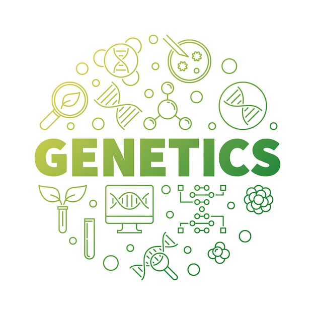 Genetics vector round biology green outline illustration