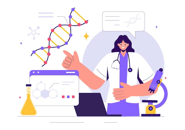 Genetische wetenschap Concept Vector Illustratie met een DNA Molecule Structuur en Science Technology Engineering in de gezondheidszorg met een achtergrond