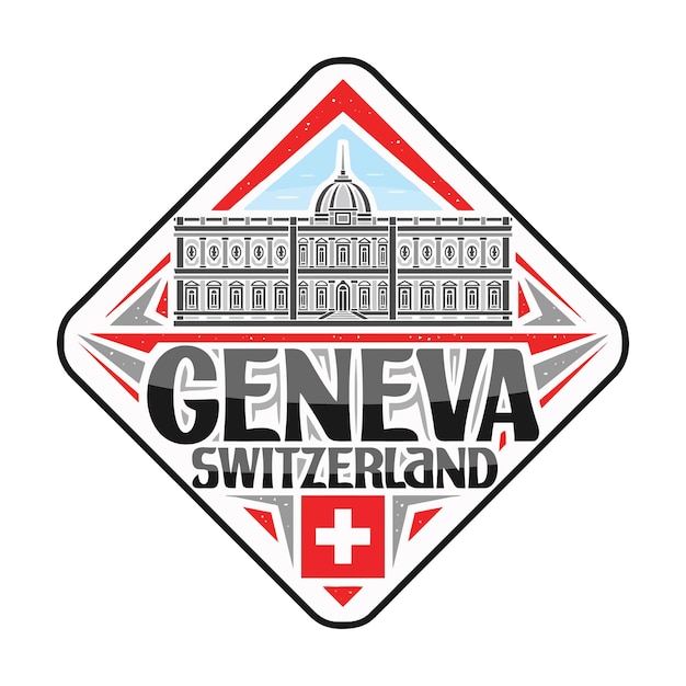 Genève Skyline Landmark Vlag Sticker Embleem Badge Reizen Souvenir Illustratie