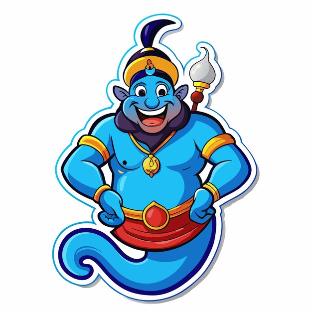 Vector genie flying out of the lamp hand drawn sticker icon concept isolated illustration