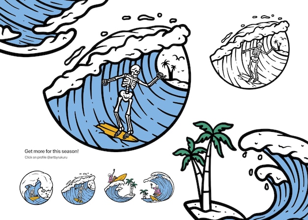 Geniet van surfing skull holiday illustratie