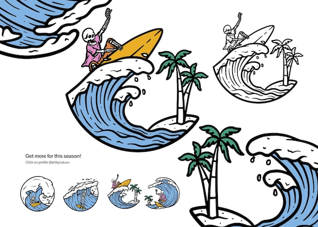 Vector geniet van surfing skull holiday illustratie